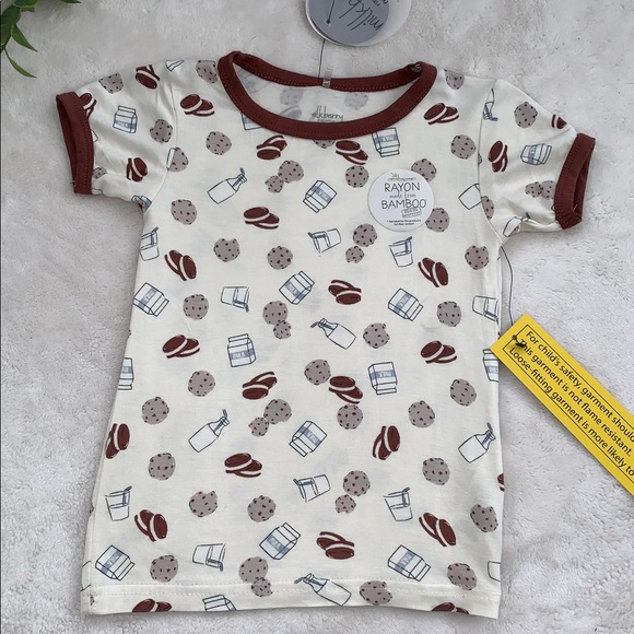 NWT Milkberry Milk & Cookies 2pc Pajama Set 24M Bamboo Loungewear - Picture 2 of 7